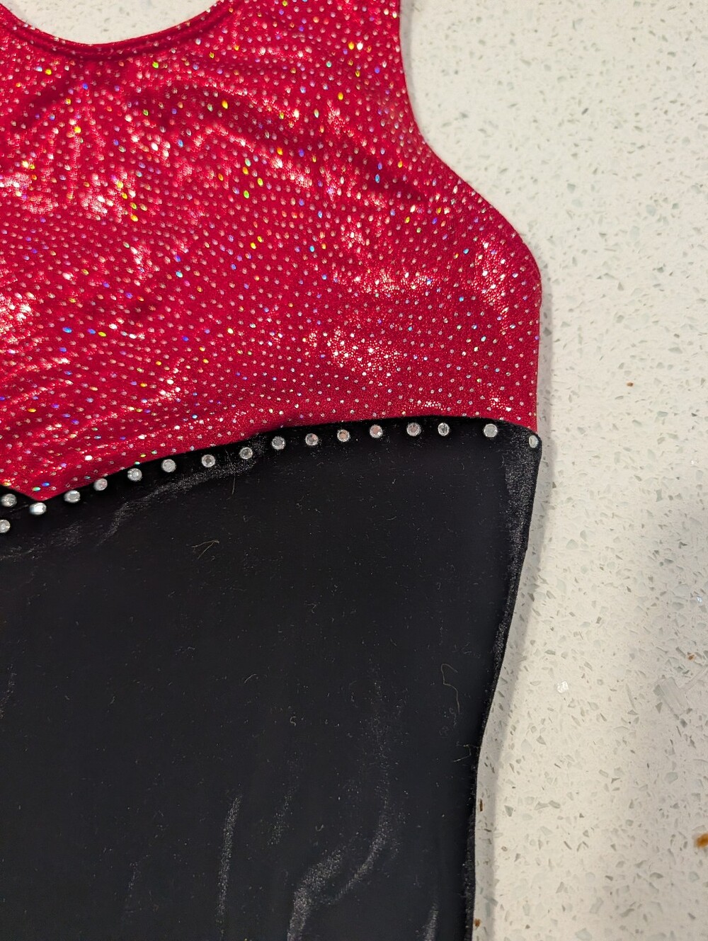 CHRISTMAS GK ELITE Gymnastics Dance Leotard Small Glitter Red Silver Dots VELOUR - Picture 6 of 7